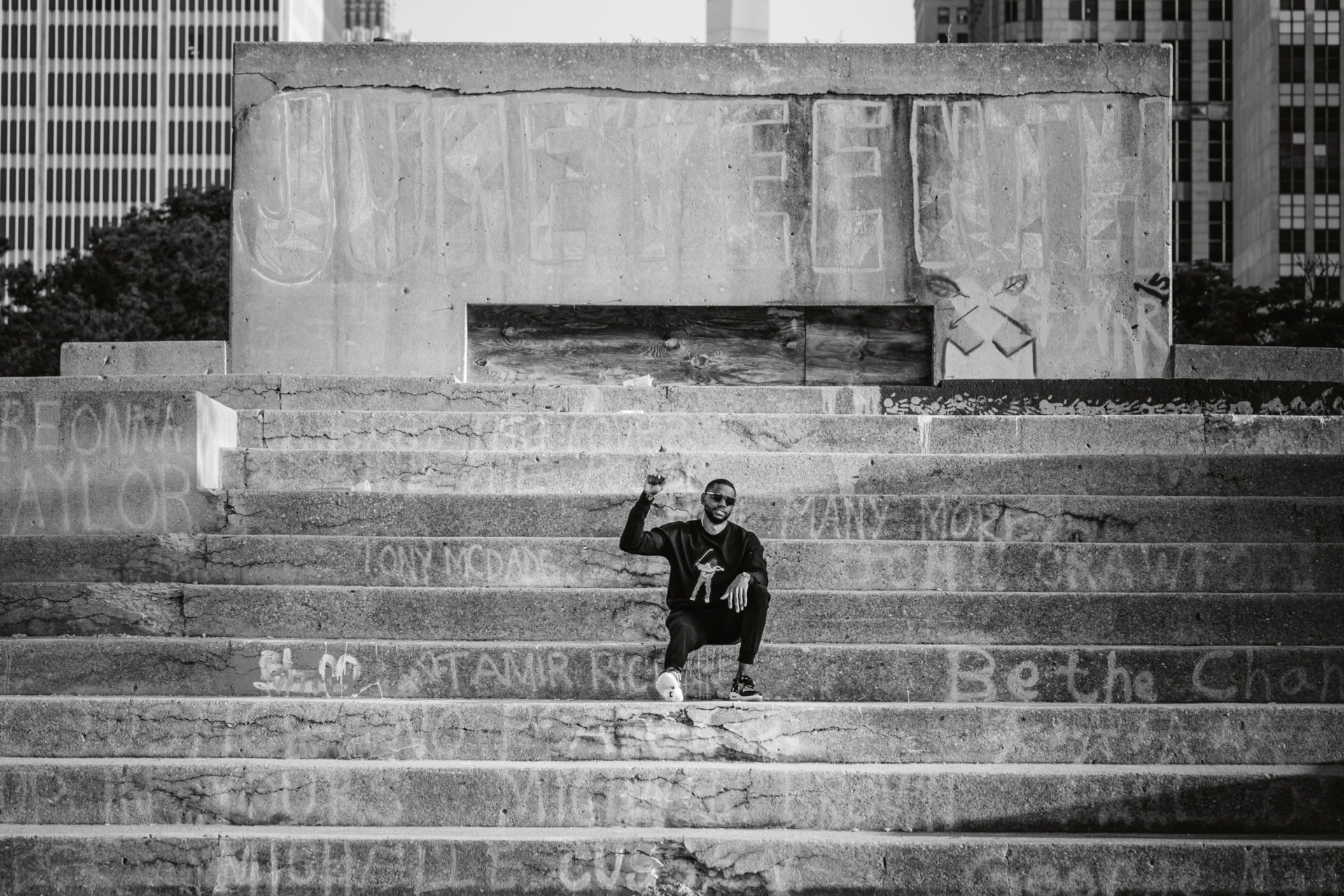 Olajuwon Ajanaku on the Juneteenth steps in Detroit