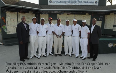 Morehouse Maroon Tigers accepting the PGA Minority Collegiate Golf Championship trophy